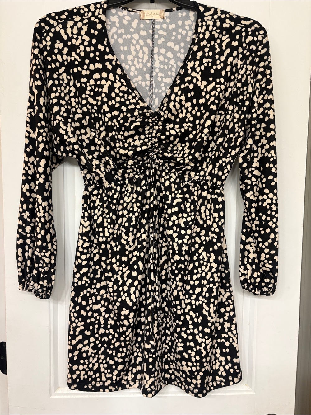 Altar'd State Black and Cream Spot Print Dress. Size medium